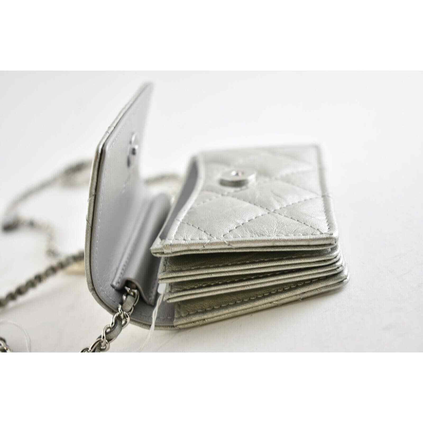 Chanel 21K Silver WOC Mini Wallet On Chain Gold Charm Shoulder