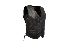 Women's Motorcycle Leather Vest Studded, Brown Snap Closure - S,M,L,XL,2XL,3XL