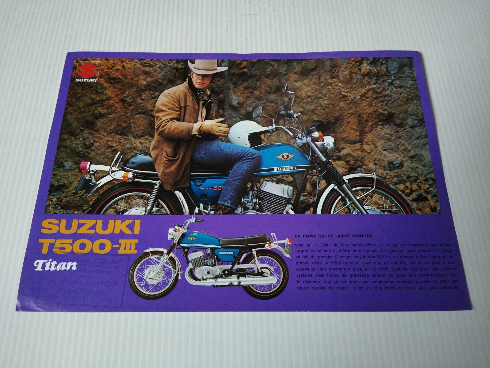 Brochure Suzuki T 500-III Titan 1969 catalogue vintage moto ancienne bicylindre