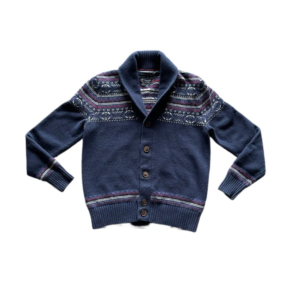 Tommy Hilfiger Navy Snowflake Vintage Luxury Blend Button Down Cardigan Men’s S - Image 4 of 4