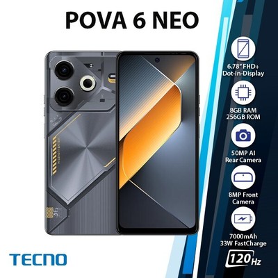 TECNO Pova 6 Neo Android Cell Phone (Black/8GB+256GB/Dual SIM/Unlocked)