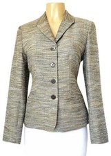 Lafayette 148 NY Jacket Blazer Gray Tan Wool Blend Four Button Tweed Lined 8P