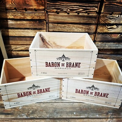 3 x Baron de Brane - Weinkiste Kiste aus Holz für Vintage Shabby Chic Zuhause Aufbewahrung