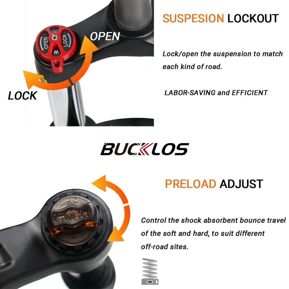 1-1/8" Threadless Suspension Fork MTB Bike 26/27.5/29" Cycling Forks Disc 9mm QR - Image 3 of 4