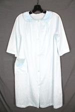 VTG LORRAINE Robe Lingerie LIGHT BLUE Button-Up SILKY NYLON Pocket LACE COLLAR S