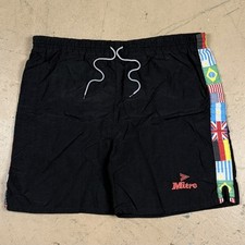 Vintage Mitre Soccer Football Shorts Nylon Flags Print Black 90s Size Small 33x5