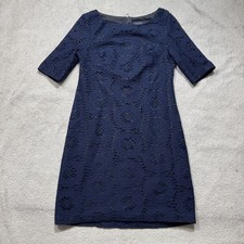 Adrianna Papell Dress Womens 6 Navy Blue Crochet Lace Sheath Party Lined Elegant