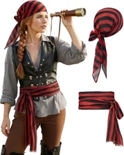 Zando Pirate Accessories Women Men Teens - One Size, 01 Red and Black Stripe 