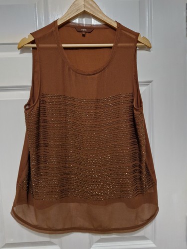 Next Brown Sleeveless Beaded Chiffon Tunic Top Size 16 - Picture 2 of 5