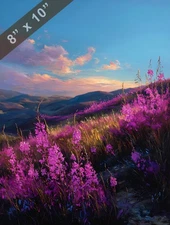 Hillside fireweed glowing in dusk light and breeze 8x10 Matte Print