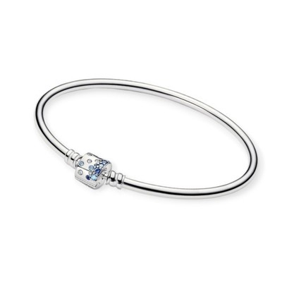 New PANDORA Blue Sparkle Barrel Clasp Bangle Size 7.5