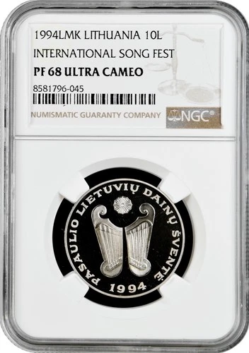 Lithuania 10 litu 1994 LMK, NGC PF68 UC, "World Song Festival" Pop 1/1