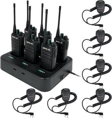 RB29 Rechargeable Walkie Talkies 6 Pack with Shoulder Mic & Multi Charger