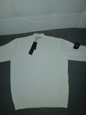 Stone Island Herren Pullover Weiß Waffelmuster Rundhals Logo Gr. L