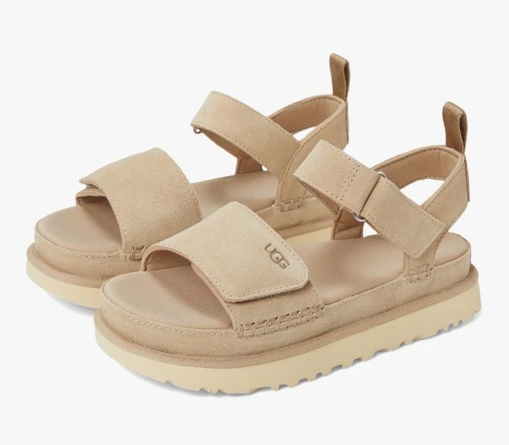 UGG Goldens Sand scamosciato plateau sandalo donna taglia US 10 NUOVO!!!