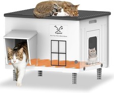 Extra Large Heated Cat House for Outside in Winter, Elevated Heated Outdoor C