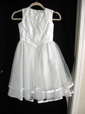NEW Girls White Satin Tulle Embellished Dress - Size 7
