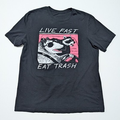 Mens Black Live Fast Eat Trash Graphic T Shirt Size LG Sonic Youth Knockoff Tee