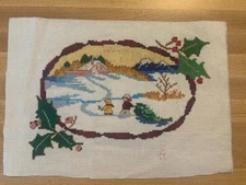 Finished Cross Stitch Unframed Vintage Pattern Winter Christmas Tree
