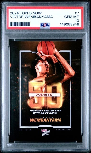 2025-26 Victor Wembanyama Topps Now #7 Youngest Center 50 pt Game PSA 10 MINT