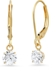 14K Gold Leverback Cubic Zirconia Dangle Earrings  Solid Real White or Yellow G