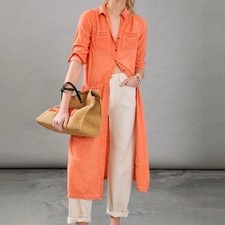 Anthropologie Pilcro Orange Button Front Duster Maxi Shirt Dress XL s3