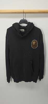 BAPE A Bathing Ape Black Pullover Hoodie Embroidered Logo Hooded w/ Pocket Sz L