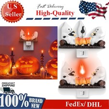 2Pcs Ghost Campfire Flickering Flame Night Light Set for Halloween Bedroom
