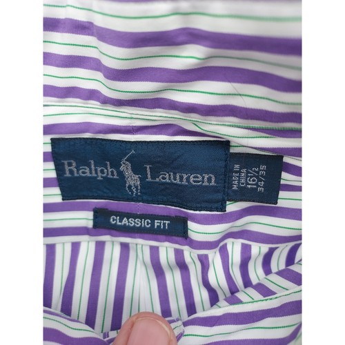 Ralph Lauren Purple Striped Classic Fit Long Sleeve Button Down Shirt Men - Picture 2 of 6