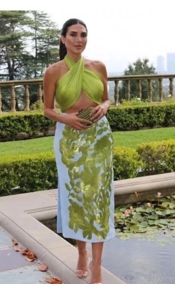 ZARA NWT WOMAN SS24 CONTRASTING SEQUIN SKIRT ZW COLLECTION GREEN Size S 2686/176