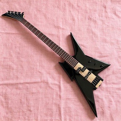Black Lightning Shape Electric Bass Guitar 5 String Basswood Body Nickel Part
