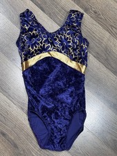 Vintage 90s Alpha Factor Crushed Purple Velvet Gymnastics Leotard Youth CME Med