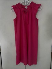 Robbie Bee Hot Pink Sleeveless Tie-Neck Dress Medium Linen Blend