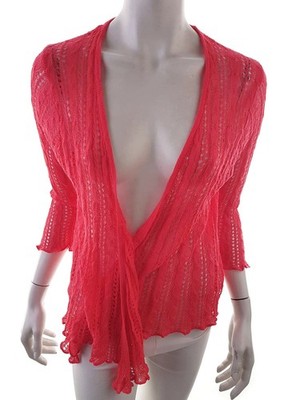 PACO BOUTIQUE Damen Gebundener Cardigan Gr. 44 Rosa Acryl Offener Strick 3/4