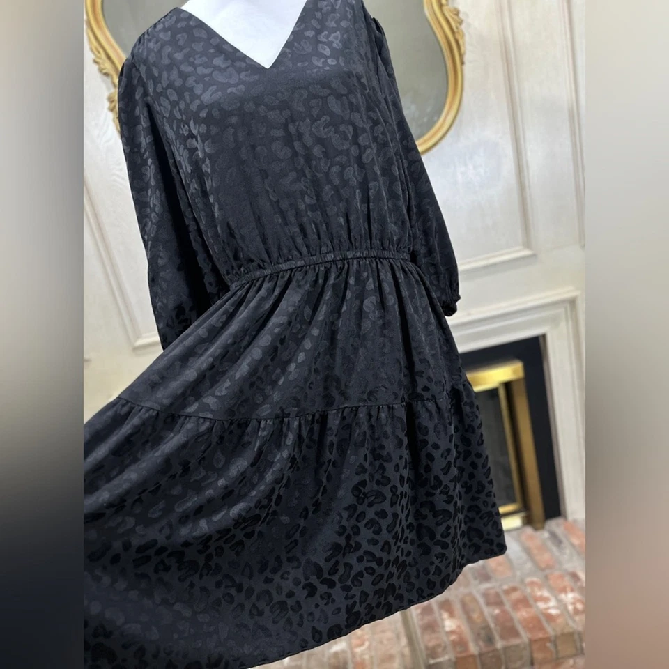 Lane Bryant черный леопард Jacquard ярусный Midi платье размер 16 v-образным вырезом длинным рукавом - Изображение 3 из 4