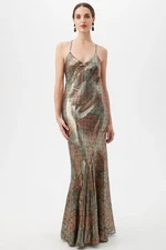 Trina Turk Multi Arana Butterfly Print Silk Metallic Slip Blend Maxi Dress 4 NEW