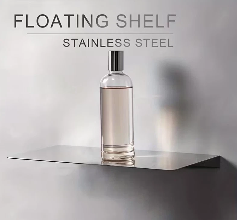 20 Inch Metal Floating Shelf – Silver Wall Mounted Display Shelf for Bathroom