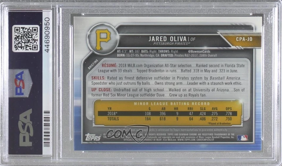 2019 Bowman Chrome Prospects Auto Jared Oliva #CPA-JO PSA 9 MINT Auto - Image 2 of 2
