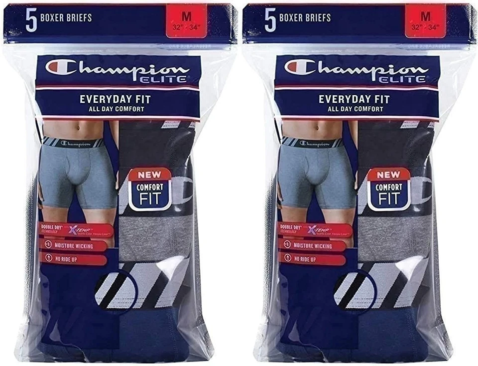 Paquete de 10 calzoncillos boxer Champion Elite para hombre cómodos todo el día doble secado X-Temp... Foto 3 de 4