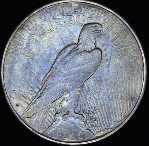 1934-D Peace Dollar Blue Toned Reverse AU