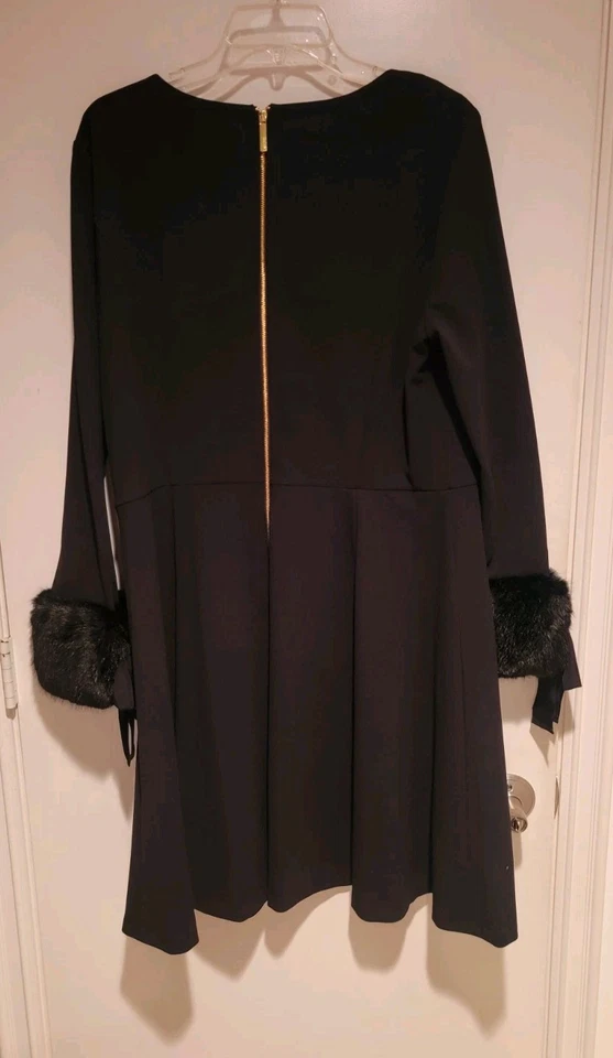 Calvin Klein Black Dress Size 16 Faux Fur 3/4 Sleeve - Image 2 of 4
