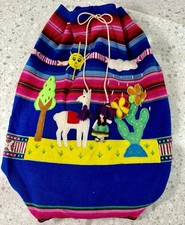 Colorful Handmade Andean Woven Backpack Embroidery Peru Folk Art Peruvian Bag
