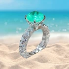 3ct natural glowing Colombian emerald promise engagement diamond ring band 925 S