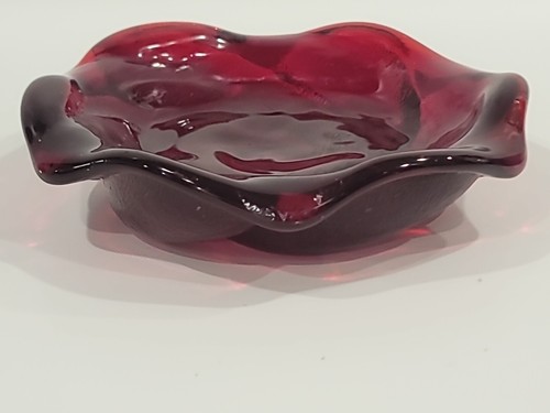 Vintage Fenton Ruby Red Swirl Ashtray/Candy/Trinket Dish Textured 8" Heavy Glass - Picture 15 of 24