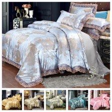 Luxury 3/4pcs Satin Jacquard Bedding Set Duvet Cover  1/2 Pillowcase Queen King