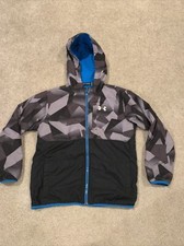 Under Armour Boys Hooded Fleece Lined Windbreaker Jacket Sz YMD Youth M Black