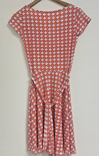 Leota Mock Wrap Dress Geometric Pattern Orange and Pink Wrinkle Free Stretch XS 