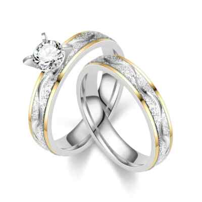 Edelstahl Verlobungsringe Gold Silber 18K Vergoldet Damen Herren Ehering Partner