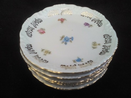 Coasters x 6, Bavarian porcelain, round, floral décor with gilding, vintage - Picture 3 of 12