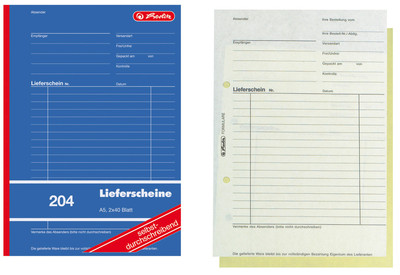 5x Herlitz 204 Lieferscheinblock A5, 2x40 Blatt SD, Lieferschein Lieferscheine 